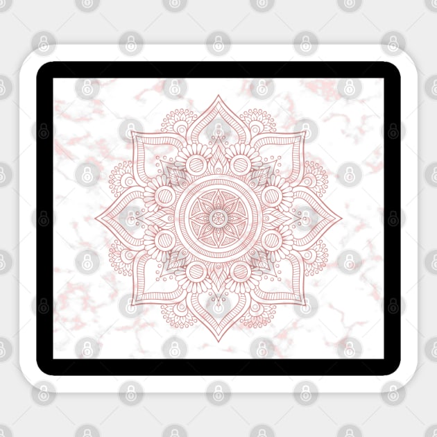 Rose gold mandala, pink marble Sticker by DragonTees